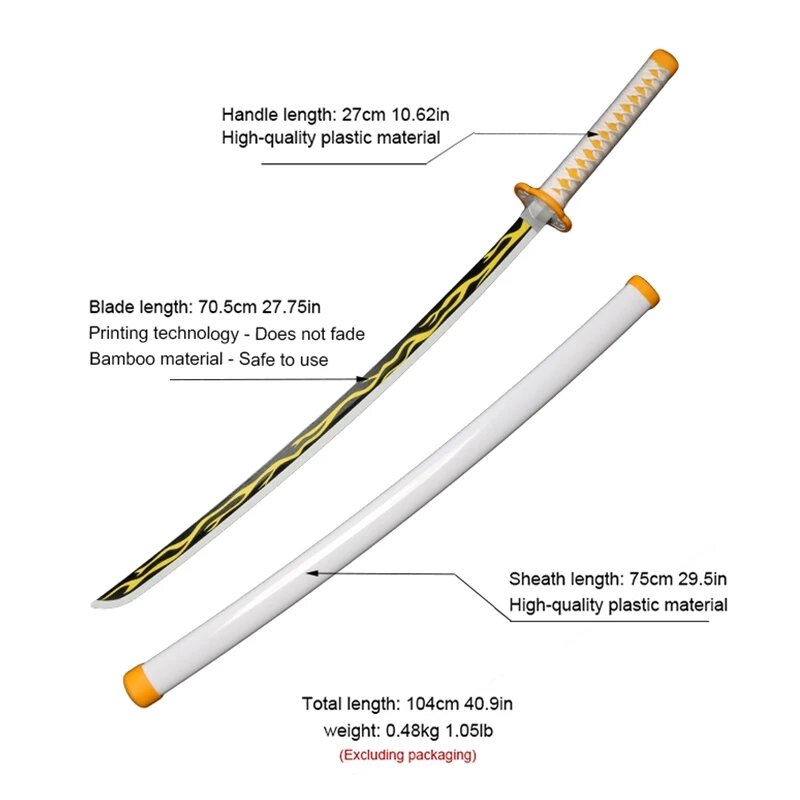 Espada de Katana Demon Slayer de 104cm, espada de Anime de bambú, cuchillo de Rueda Solar, Arma de Tanjirou, Modelo 1:1, utilería de Cosplay Ninja, juguetes para niños