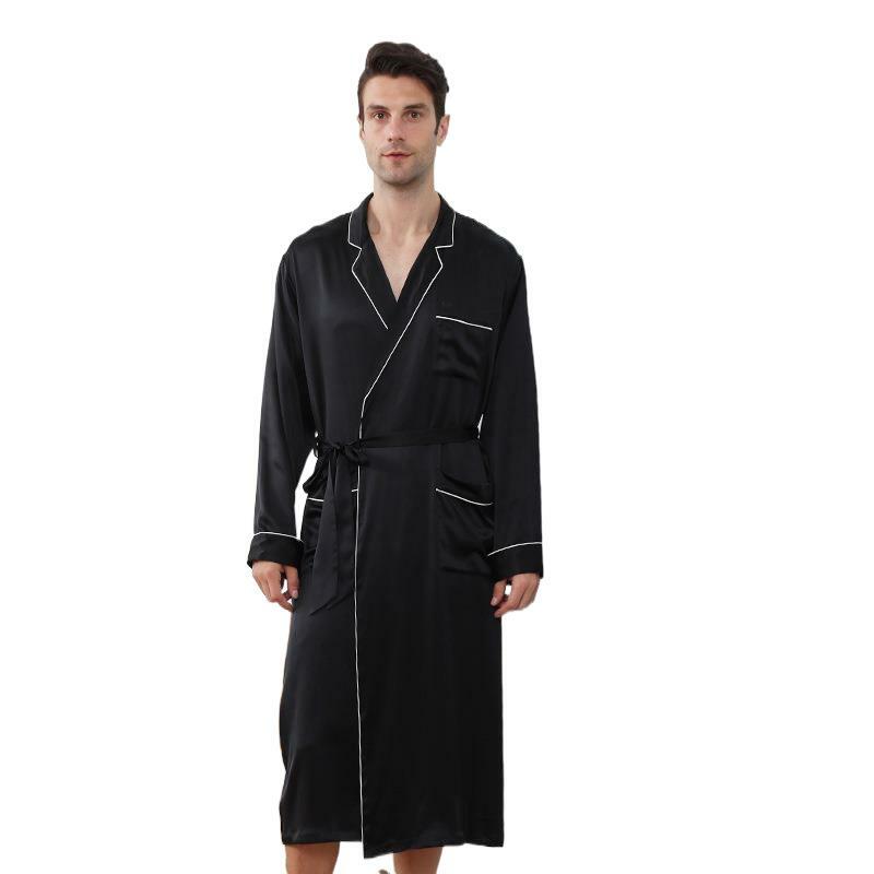 100% real seda sono robe para o homem 22 mm mulberry seda longa camisola robe de seda dos homens pijamas roupão de banho dos homens lounge wear