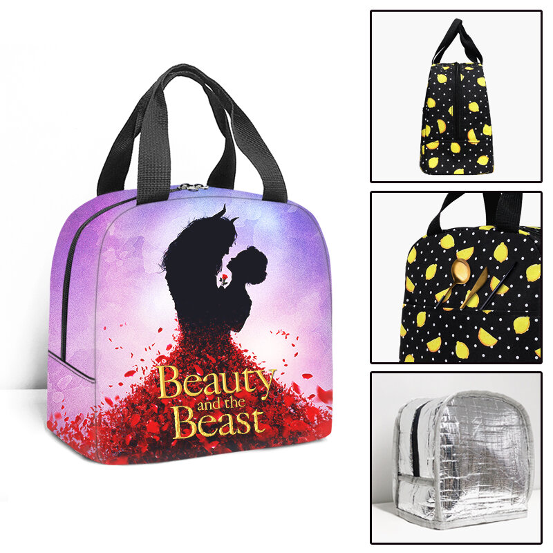 Disney Beauty and the Beast Insulated Lunch Bag Boy Girl Travel Thermal Cooler Tote Food Bags Portable Student School Lunch Bag