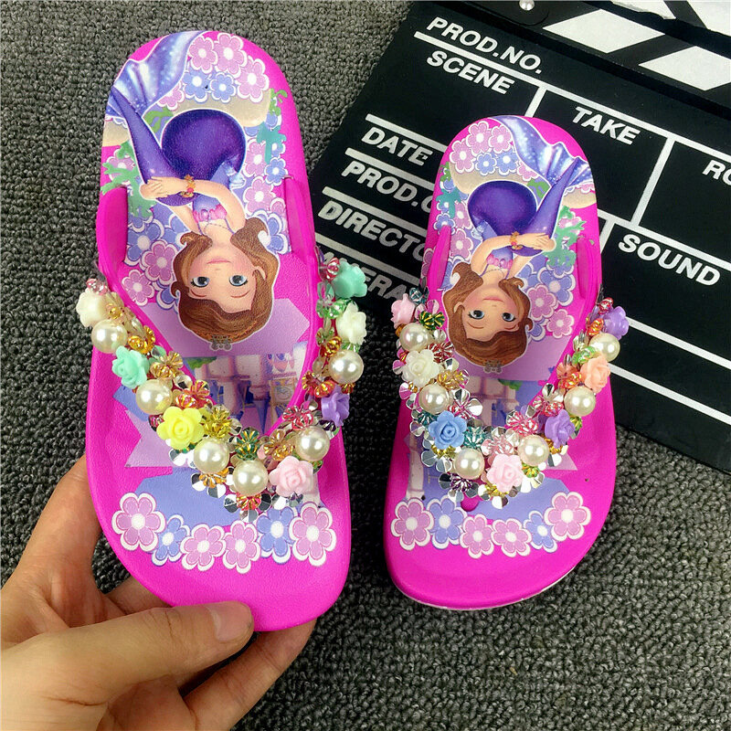 Disney-zapatillas de Frozen para niños y niñas, sandalias antideslizantes de dibujos animados, de suela suave, Princesa Sofía