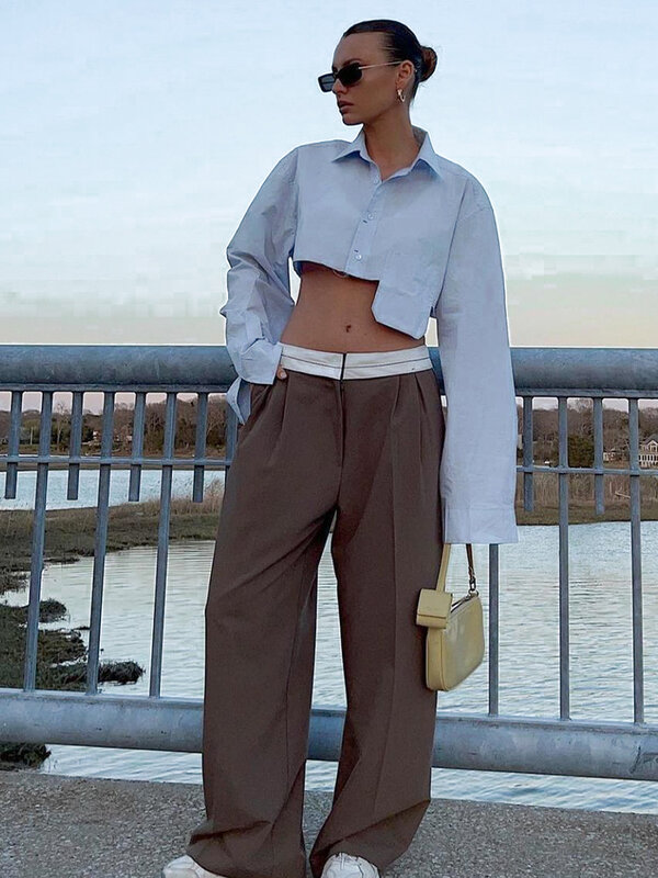 Kemeja Kebesaran Putih Bergaya Baju Crop Berkancing Lengan Panjang Wanita Blus Wanita Mode Atasan Streetwear 2022 Y2K