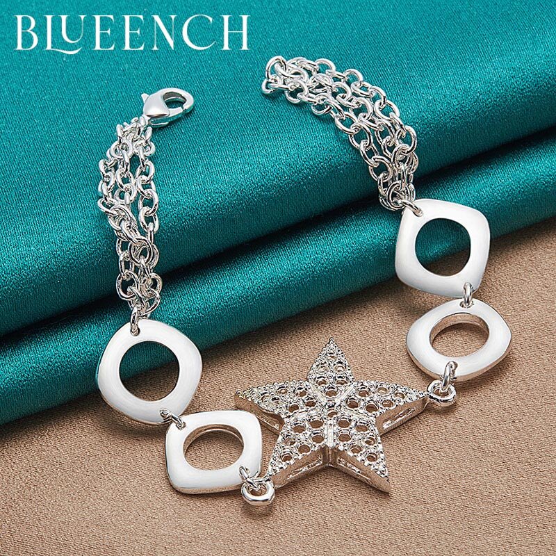 Blueench 925 prata esterlina redonda quadrado oco estrela pulseira feminina doce romântico multi moda jóias