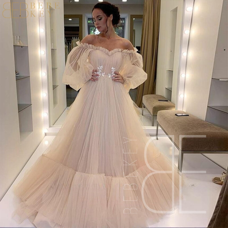 Champagne Tulle Dress Wedding Women Off the Shoulder Sweetheart Brides Wedding Dresses for Parties Bridal Dresses 2024 Bride New