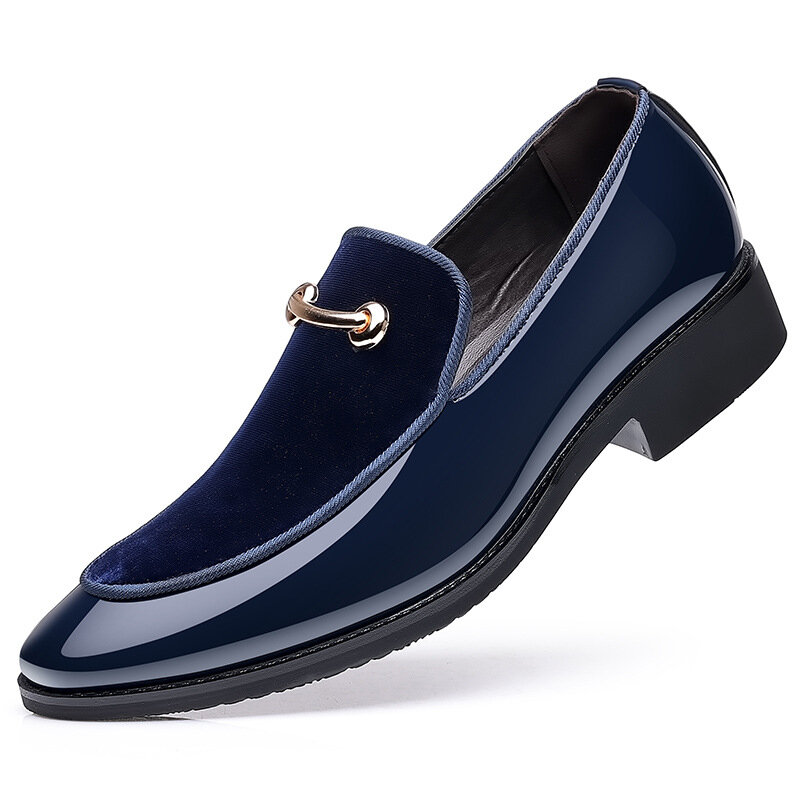 Estilo britânico apontado toe couro patente sapatos casuais na moda respirável mocassins confortáveis antiderrapantes sapatos masculinos resistentes ao desgaste