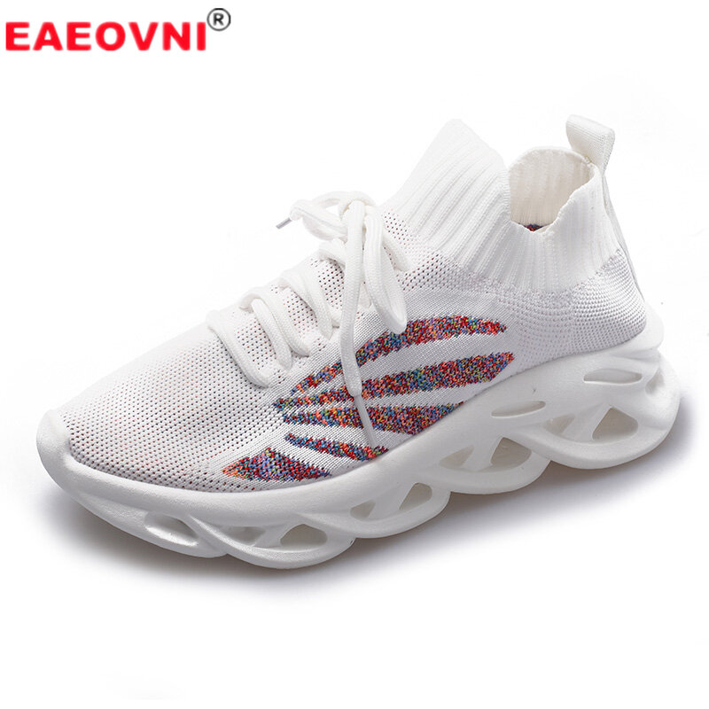 Summer Women's Knitted Breathable Sports Shoes Outdoor Leisure Hollow Bottom Sports Walking Shoes INS Hot Selling Platform Shoes
