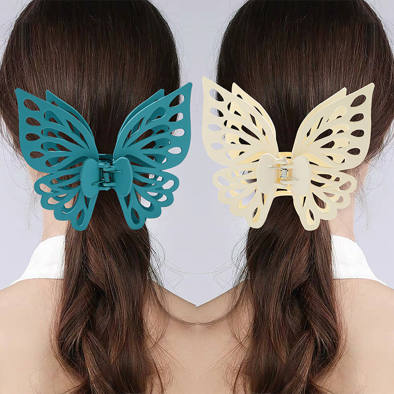 Fashion Women Large Butterfly Hair Claw Clips Solid Hollow Hair Clip Acrylic Bath Barrettes for Girls Sweet Hair Accessories