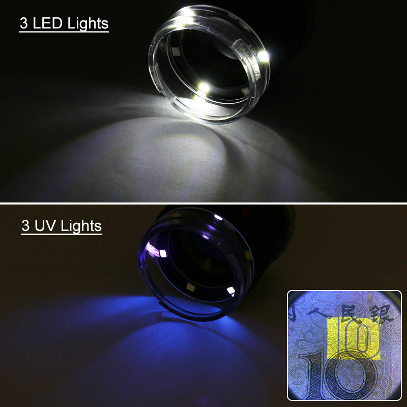 Lupa de joyería 30X lente de vidrio óptico con 3 LED 3 luz UV lupa de joyería para identificar sellos diamantes moneda antigua