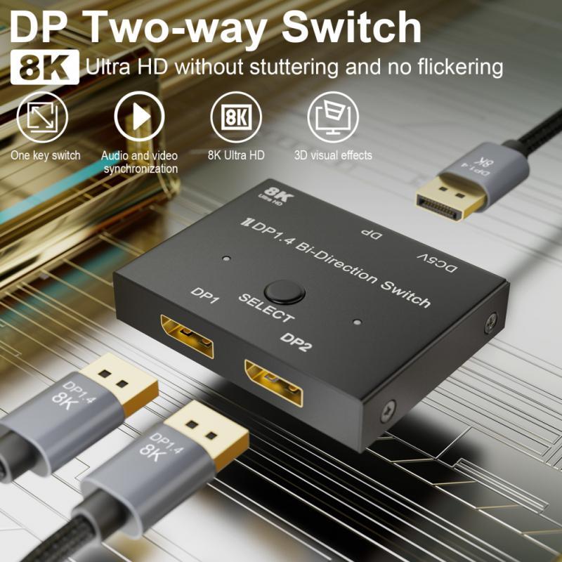 DP switcher versione 1.4 8K @ 60Hz uno in due due in uno convertitore di distribuzione a commutazione interdirezionale bidirezionale nuovo