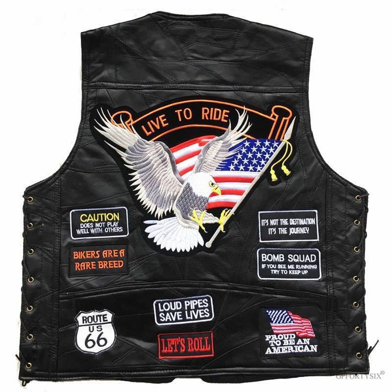 2022 nuovi uomini europei e americani Harley vest gilet in pelle gilet da equitazione 42 badge ricamato gilet in pelle da uomo
