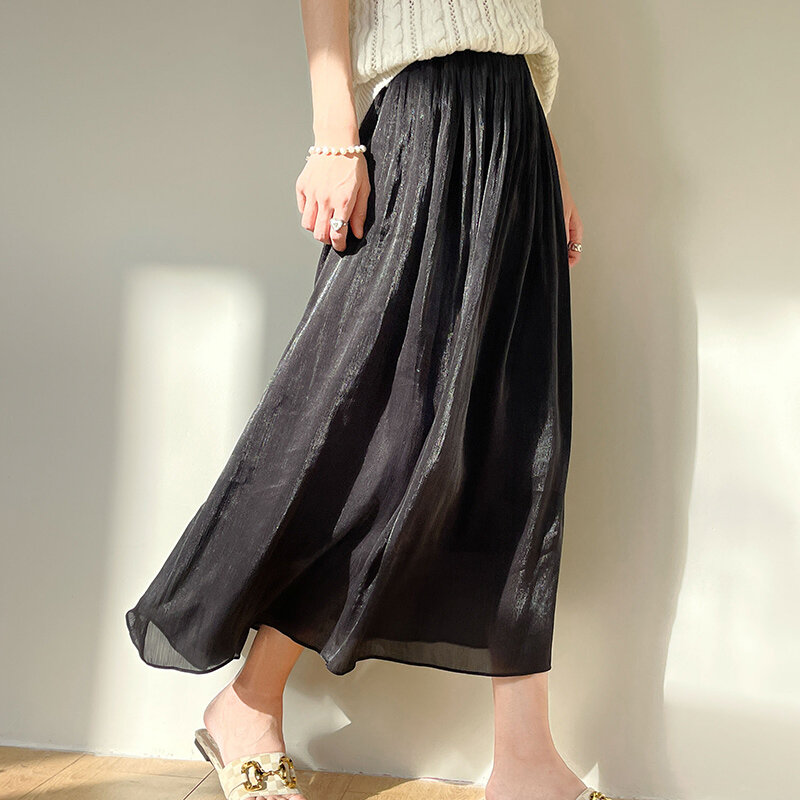 Falda larga de alta calidad para mujer, Falda plisada de cintura alta y delgada, novedad de primavera y verano de 2023