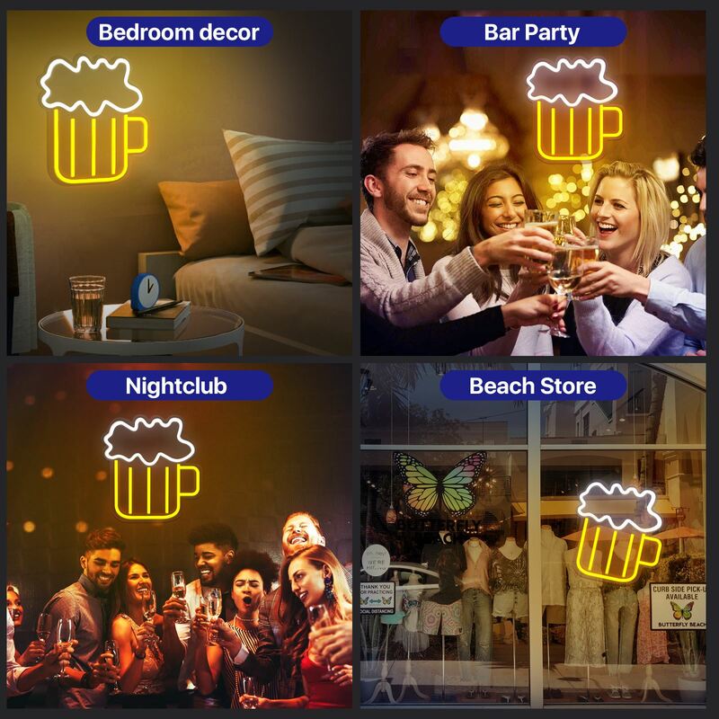 Neon Beer Sign Beer Cup Led Neon Light Signs Party Bar Pub Tavern Wall Decor Brightness Adjustable LED Neon Lights Room Decor