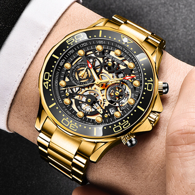 LIGE-최고 브랜드 럭셔리 남성 시계, 패션 비즈니스 시계, 남성 캐주얼 스테인레스 스틸, 방수 스포츠, 남성 쿼츠 손목 시계