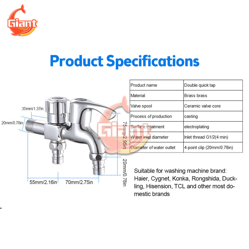 Washing Machine Faucet Double Water Outlet Mop Pool Brass Tap Outdoor Garden Faucet Fast Bidet Faucets Bathroom Accessories