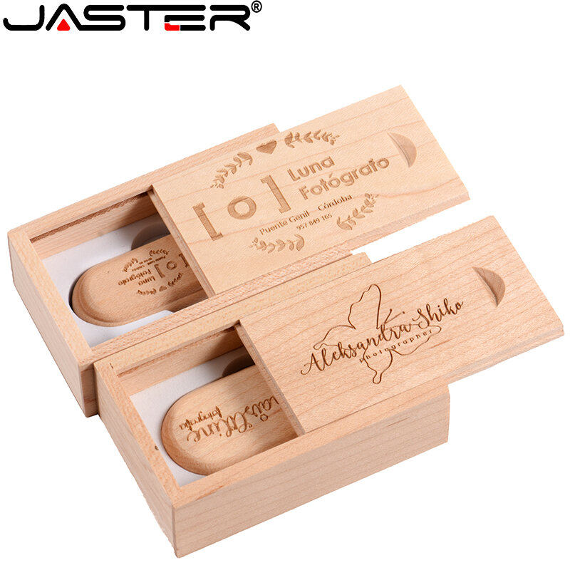JASTER USB-Stick Kostenloser individuelles logo Stift stick Holz box Memory stick Ahorn holz Usb-Stick hochzeit geschenk U disk 64GB 32GB 128G