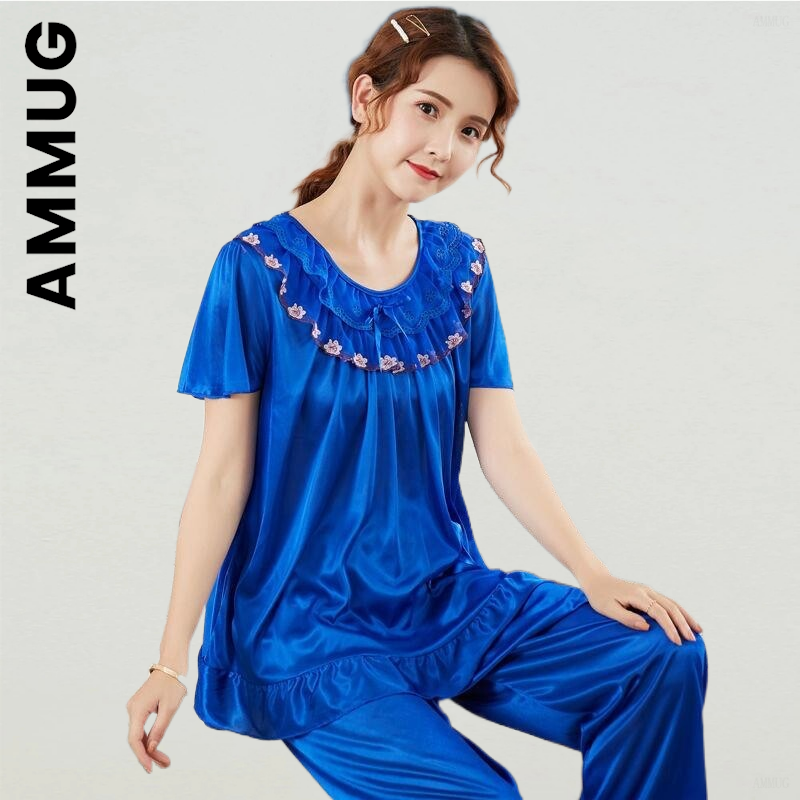 Ammug, модные пижамы, Женский Пижамный костюм, повседневная домашняя одежда для среднего возраста, Атласный пижамный комплект, домашняя одежд...