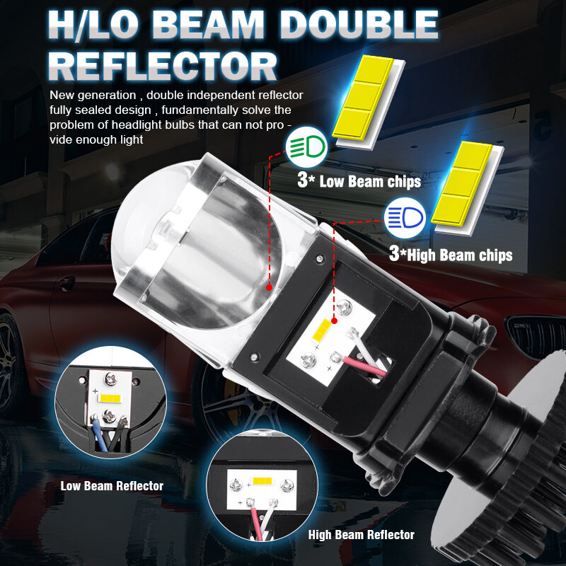 Bi Proyektor Lensa LED H4 Bohlam Mini 110W Canbus 60000LM Lampu Depan Tanpa Kipas untuk Mobil/Motor Lampu Sorot Rendah Tinggi Ganda 9-32V Steker & Permainan