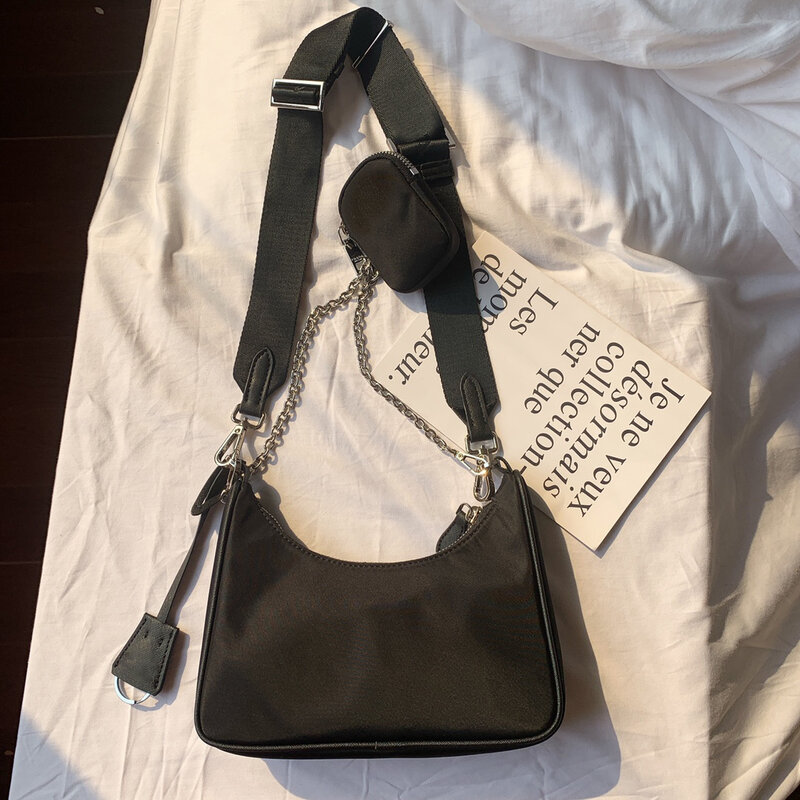 2022 three-in-one hobo underarm bag nylon bag shoulder bag messenger bag chain bag crescent bag female Just be happy