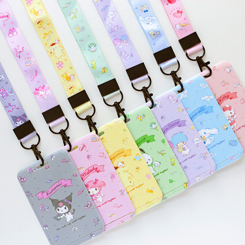 Kawaii Sanrio Đựng Thẻ Anime Hình Hello Kitty Kuromi Trẻ Em Xe Buýt Của Thẻ Tay Làm Việc Thẻ Ốp Lưng Có Dây Buộc Cho bé Gái