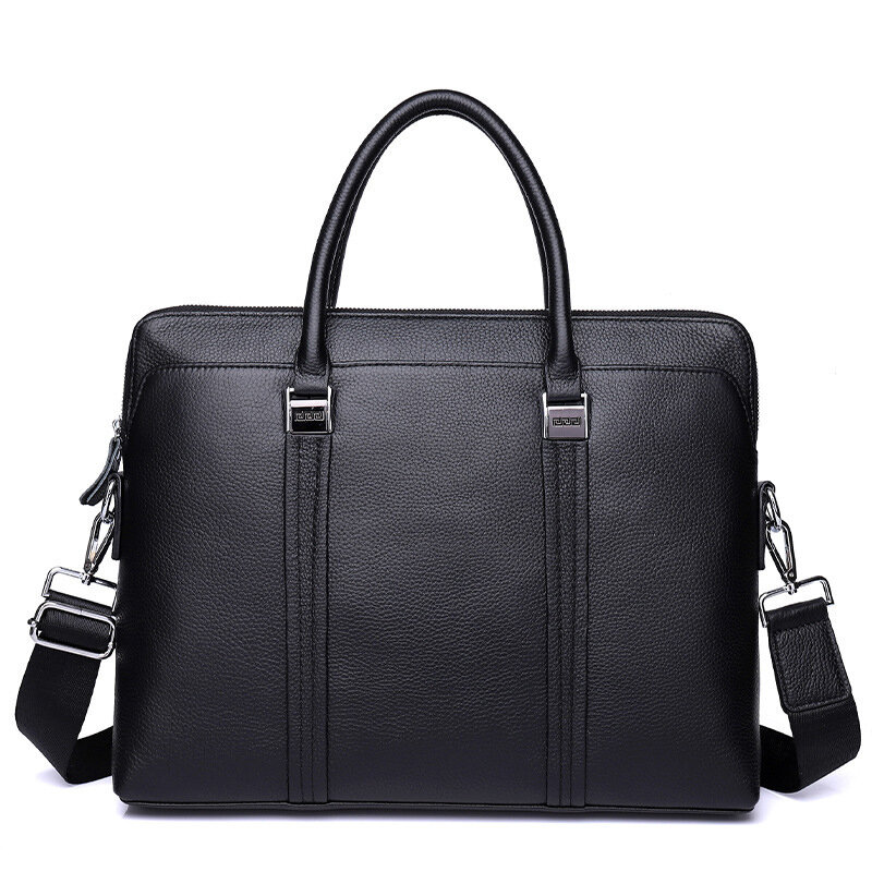 Casual couro genuíno camada superior preto bolsa para homens maleta grande cpacity 14 polegada ipad saco comercial