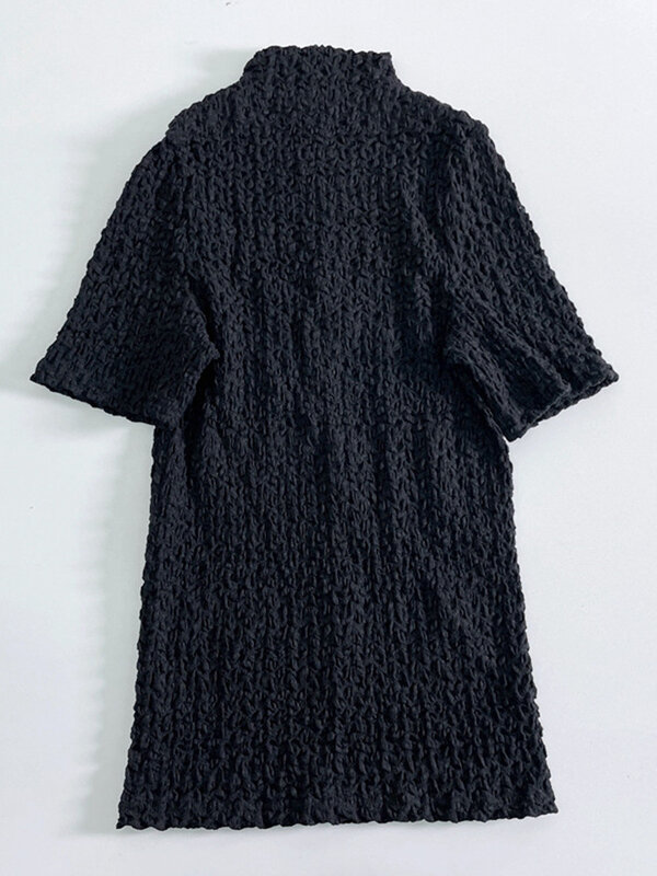 Pull en tricot extensible à manches courtes et demi-col roulé pour femme, pull Simple, couleur unie, nouveauté 2022