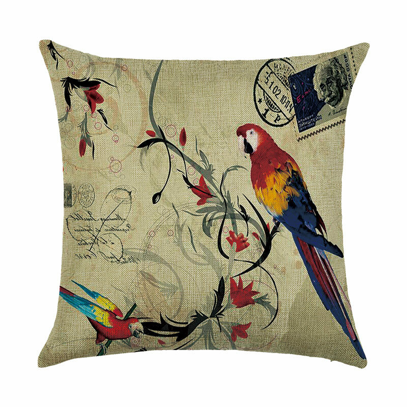 ZHENHE – housse de coussin en lin 18x18 pouces, taie d'oreiller à motifs d'oiseaux peints pastorale, décoration de la maison, pour la chambre à coucher et le canapé