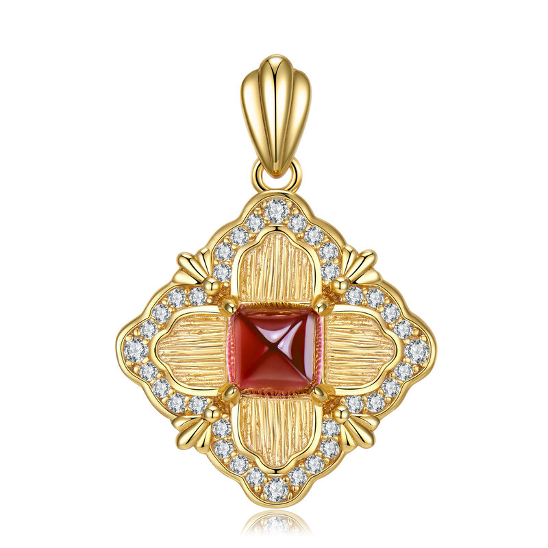OGULEE-Colgante cuadrado de Plata de Ley 925 para mujer, collar de oro y Granada roja, joyería de lujo, accesorios de cadenas