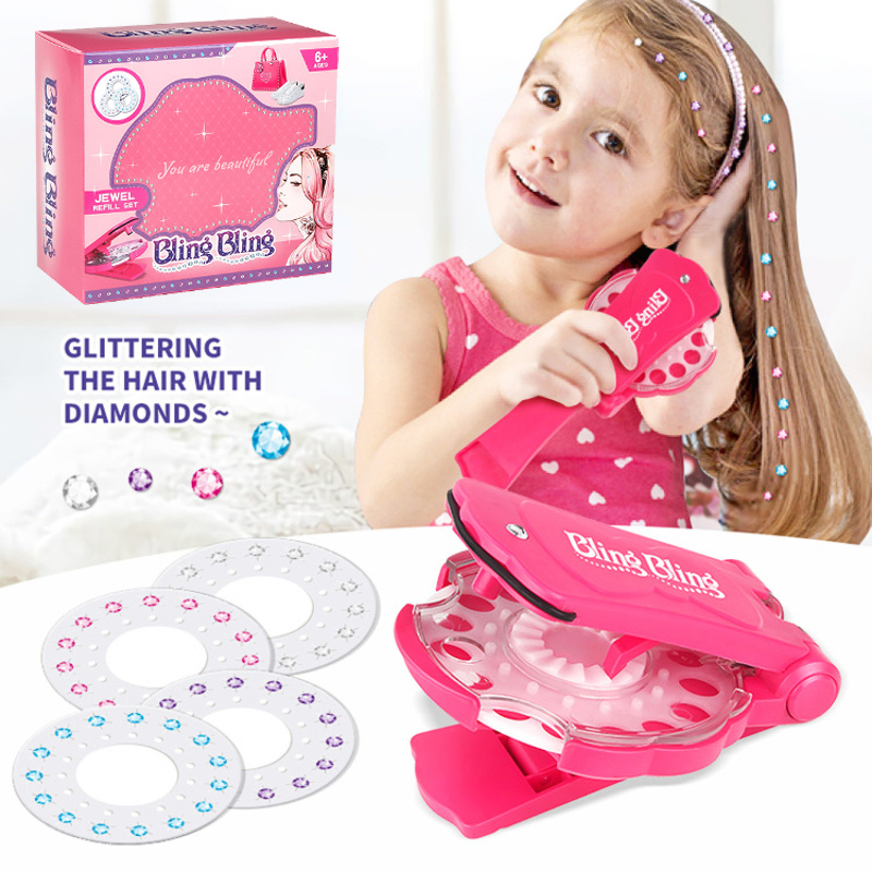 Juegos de maquillaje de fantasía para niños, Kit de gemas para el cabello, pegatina de diamantes de imitación de cristal, decoración artesanal para el cabello, juguete de maquillaje de princesa para regalo de niña