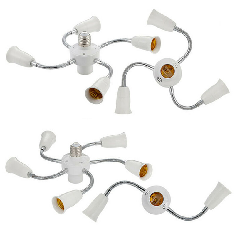 E27 lampu dasar LED putih dapat diatur, bohlam pemegang soket Splitter leher angsa konverter dengan selang ekstensi 3 4 5 jalan