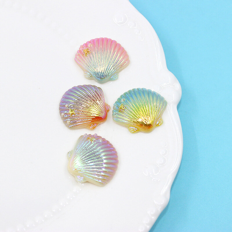 Gradient Simulation Shell Flat Back Resin Charm Diy Hair Band Ornament Material Phone Case Sticker Patch Slime Kawaii Charms