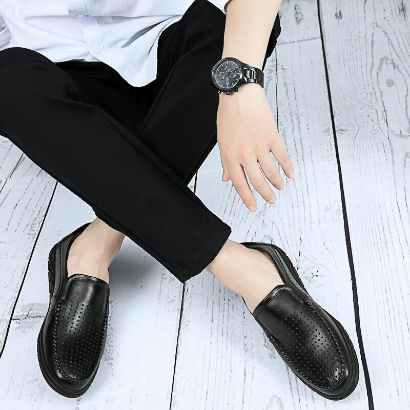 Echte Lederen Heren Casual Schoenen Geperforeerde Loafers Slip-On Lente Herfst Mode Elegante Luxe Klassieke Kwaliteit Zapatos De Hombre
