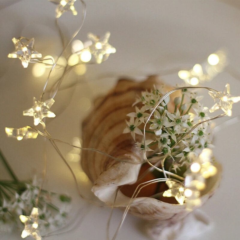 Led estrela de cobre luzes da corda 10-60 led luz de fadas festa de natal decoração de casamento casa ao ar livre pátio decoração lâmpadas cintilação