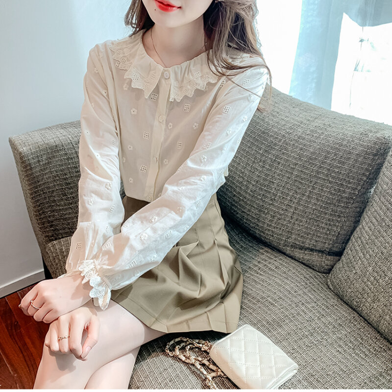 Simple and Fashionable Commuting Doll Collar Chic Long-sleeved Shirt Women's Spring and Autumn 2023 New Design Sense Small Shirt
