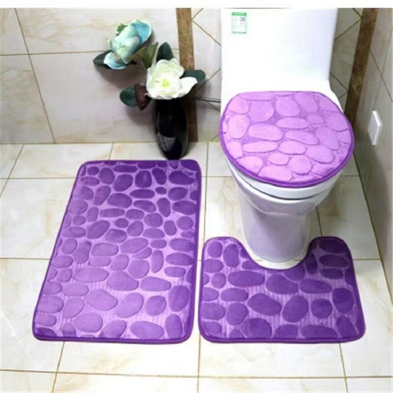 Домашний набор ковриков для ванной, боковые коврики для ванны, легко чистящие мягкие душевые коврики, крышка унитаза, тисненые искусственны...