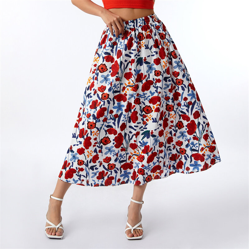 Hirigin-faldas largas con estampado Floral para mujer, faldas de cintura alta, elásticas, estilo Retro Y2K, para playa y fiesta, 2022