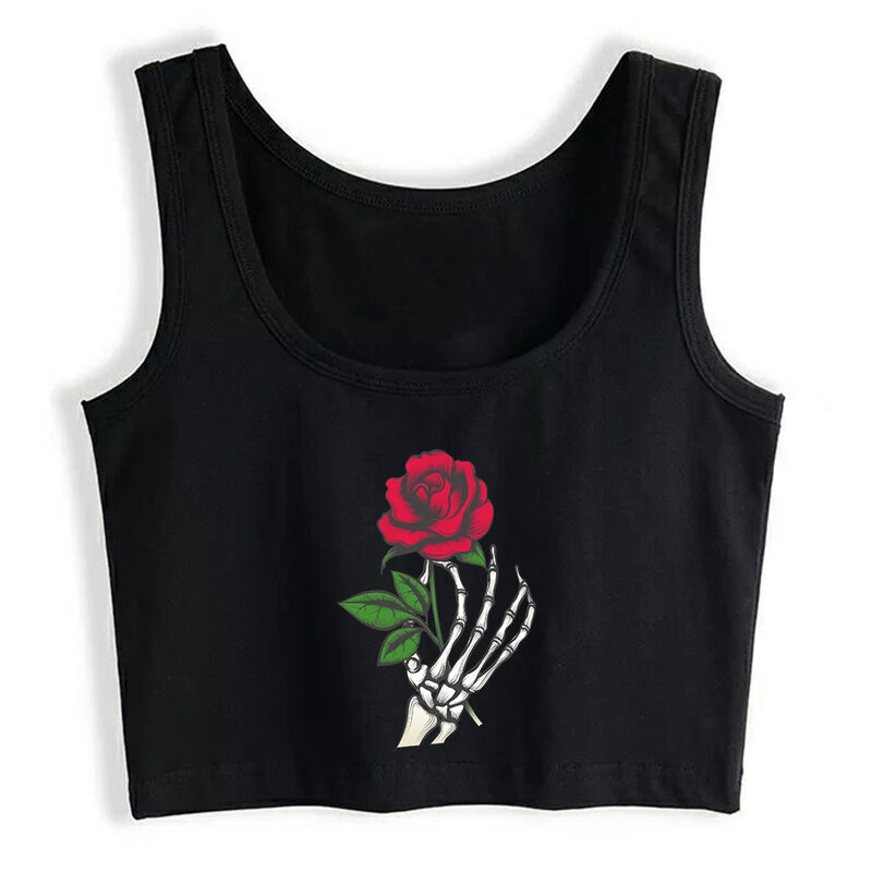 Gothic Rose Design Personality Sexy Tank Tops Women's Trend Breathable Slim Fit Crop Top Gym Training Camisole