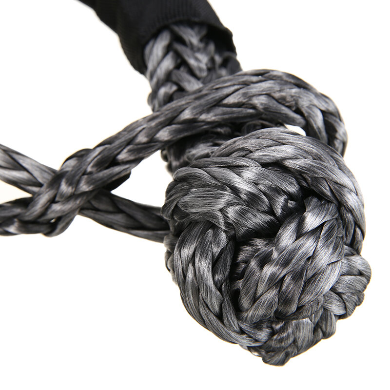 2 pces 38000lbs preto macio grilhão corda guincho fibra sintética 56cm reboque recuperação cinta guincho macio grilhão corda guincho corda de reboque