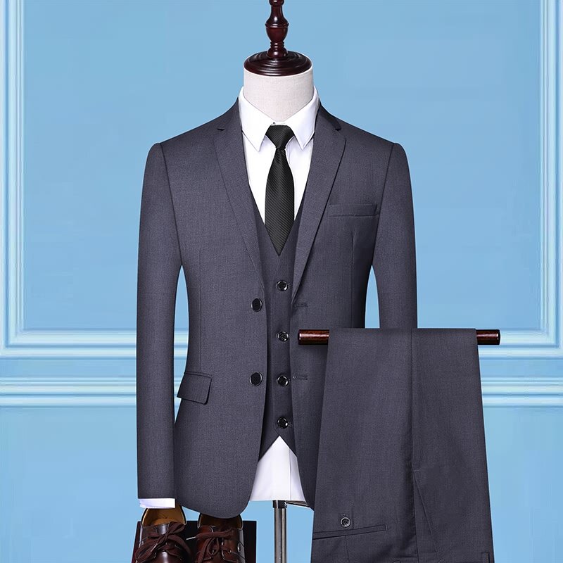 Set Setelan 3 Buah Pernikahan Bisnis Formal/Pria 2022 Blazer Jaket Celana Rompi Celana Panjang Gaun Rompi