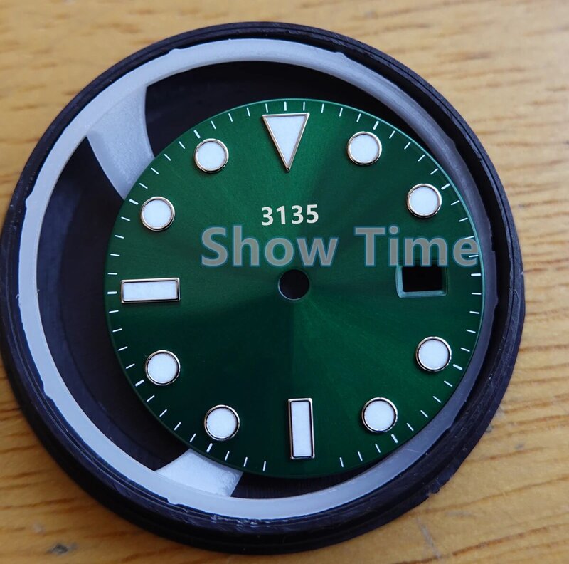 Peças de relógio de fábrica limpas feitas 27.8mm mostrador preto verde para 3135 movimento 116610 lúmen azul sub 40mm