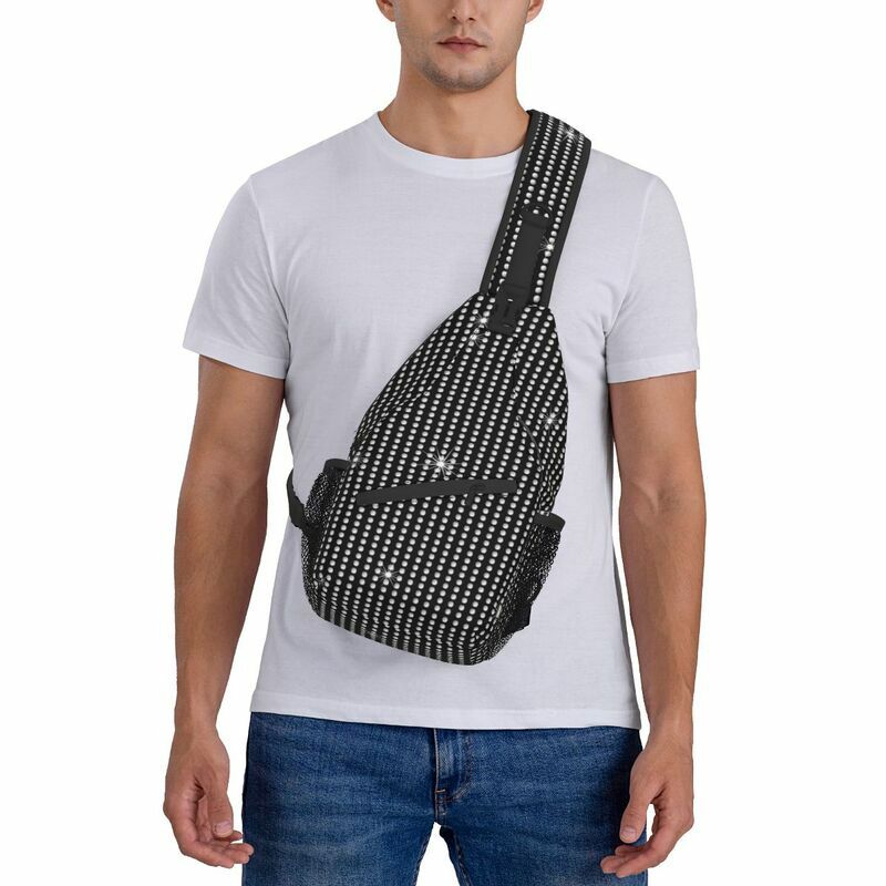 Casual strass imitação de diamante impressão sling saco para viagens caminhadas masculino crossbody peito mochila ombro daypack