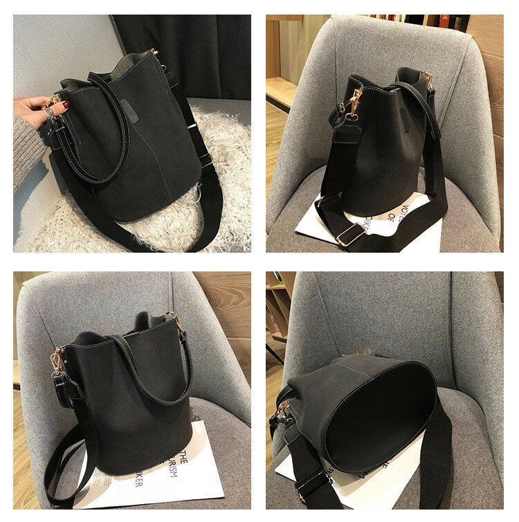 Luksusowa, skórzana damska torebka na ramię, duża pojemność, wielka torba, matowy materiał, designerski wygląd, czarna, do ręki