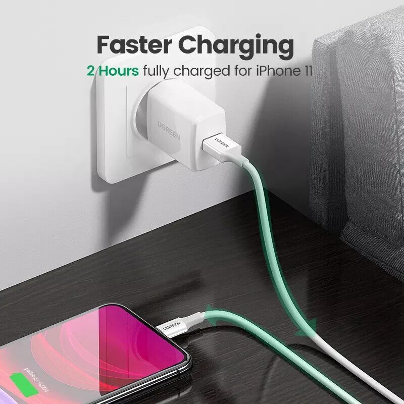 Kabel USB MFi U-hijau untuk iPhone 13 12 Pro Max Lightning Kabel Pengisi Daya Cepat untuk Pengisi Daya iPhone iPad Kabel Pengisi Daya Ponsel Mini