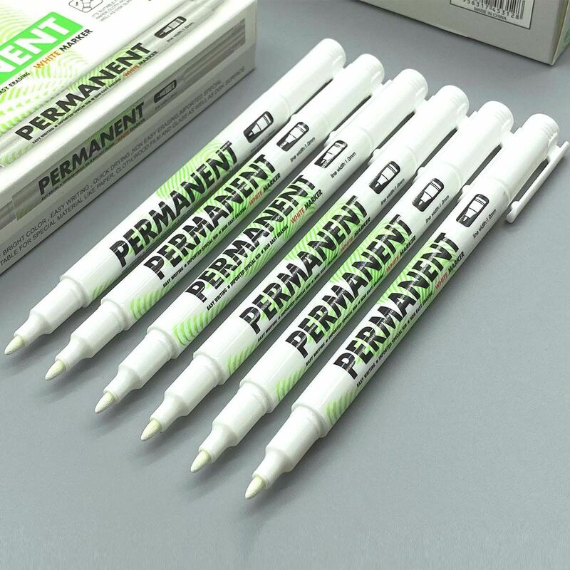 8pcs branco marcador caneta 1.0mm oleosa caneta gel de plástico à prova d 'água escrevendo desenho branco diy álbum grafite canetas papelaria