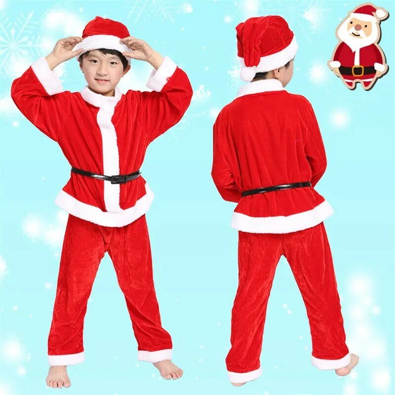 Disfraz de Papá Noel para niño y niña, ropa roja de Navidad para fiesta, conjunto de Año Nuevo