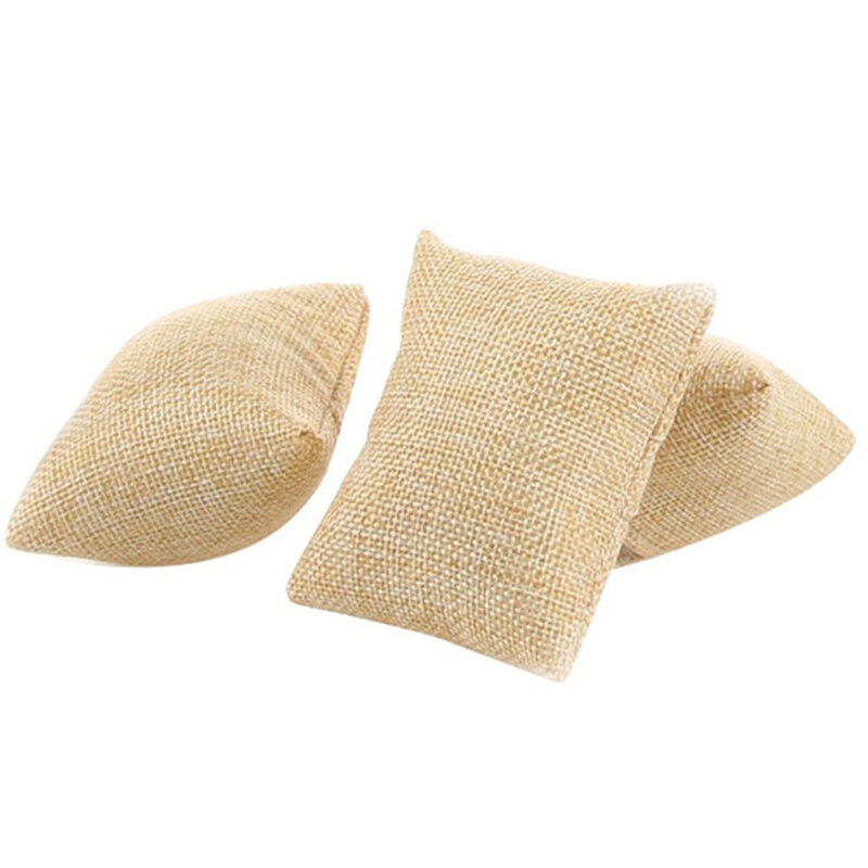 2 piezas de lino suave reloj pendiente joyería práctica Mini almacenamiento almohada pequeña exhibición pulsera soporte