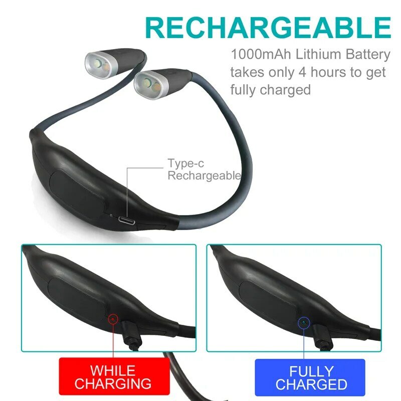 LED USB Reading Lamp High Quality Neck Book Light Rechargeable HandsFree Durable LED for Knitting Camping Repairing Lighting
