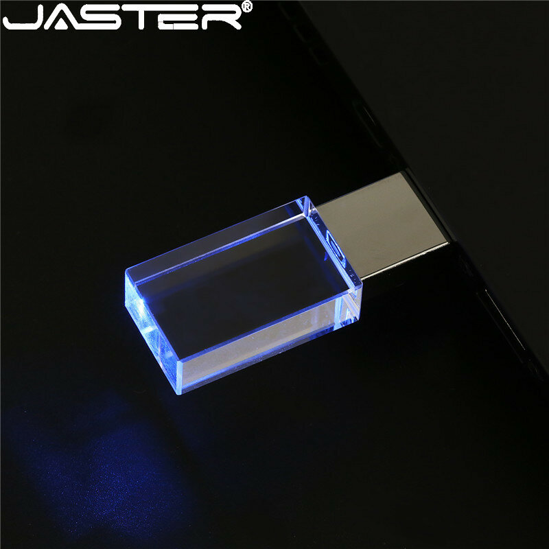 JASTER VW de metal cristal USB flash drive pendrive 4GB 8GB GB GB 64 32 16GB memory stick u disco de 128GB de Armazenamento Externo LED Azul