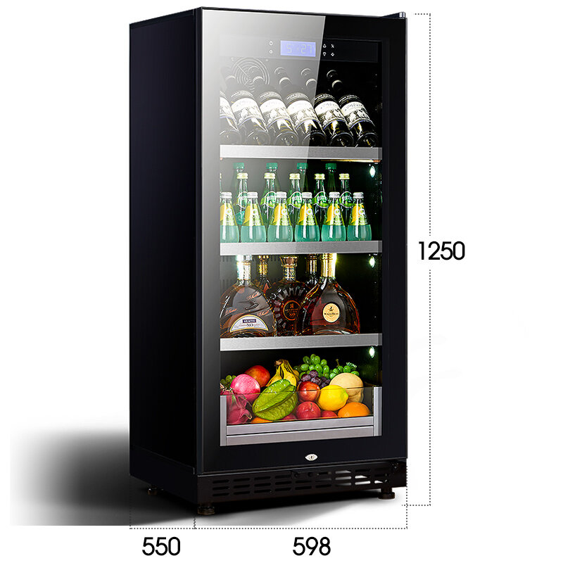 Led sob o contador de vinho refrigerador vinho preto led light & lock & key porta vidro bebidas adega única zona 72 garrafa 208 litros
