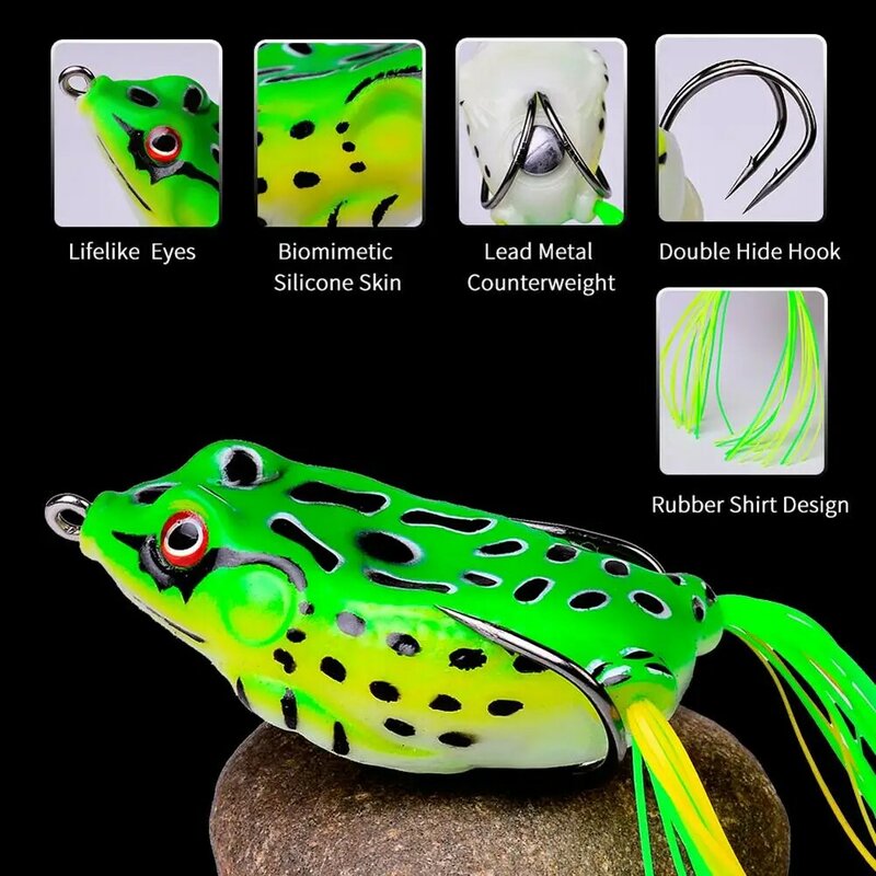 Thunder Ray Frog Soft Silicone Fishing Lure realistico nuoto Topwater esche artificiali occhi 3D Crankbait con doppi ganci in pelle
