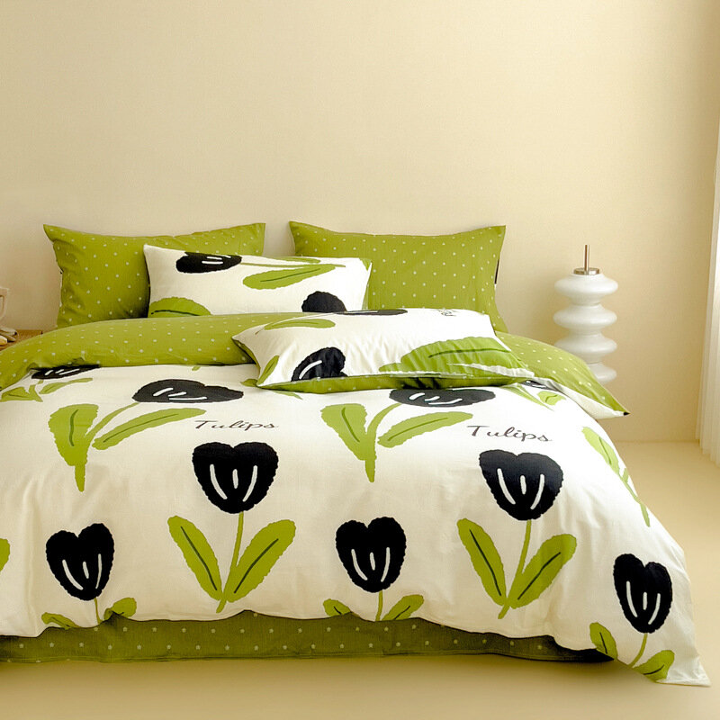 Biancheria da letto a quattro pezzi in cotone fresco, lenzuolo, copertura trapunta