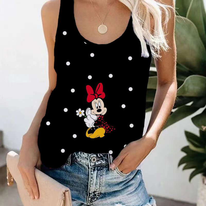 ฤดูร้อนสบายๆทุกวันสตรีเสื้อกั๊กแฟชั่น Graphic เสื้อกั๊ก Disney Minnie Mickey Mouse พิมพ์สุภาพสตรี Streetwear Tank Tops